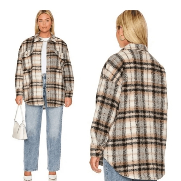 Good American plaid neutral oversized shacket size L/XL - Picture 9 of 9